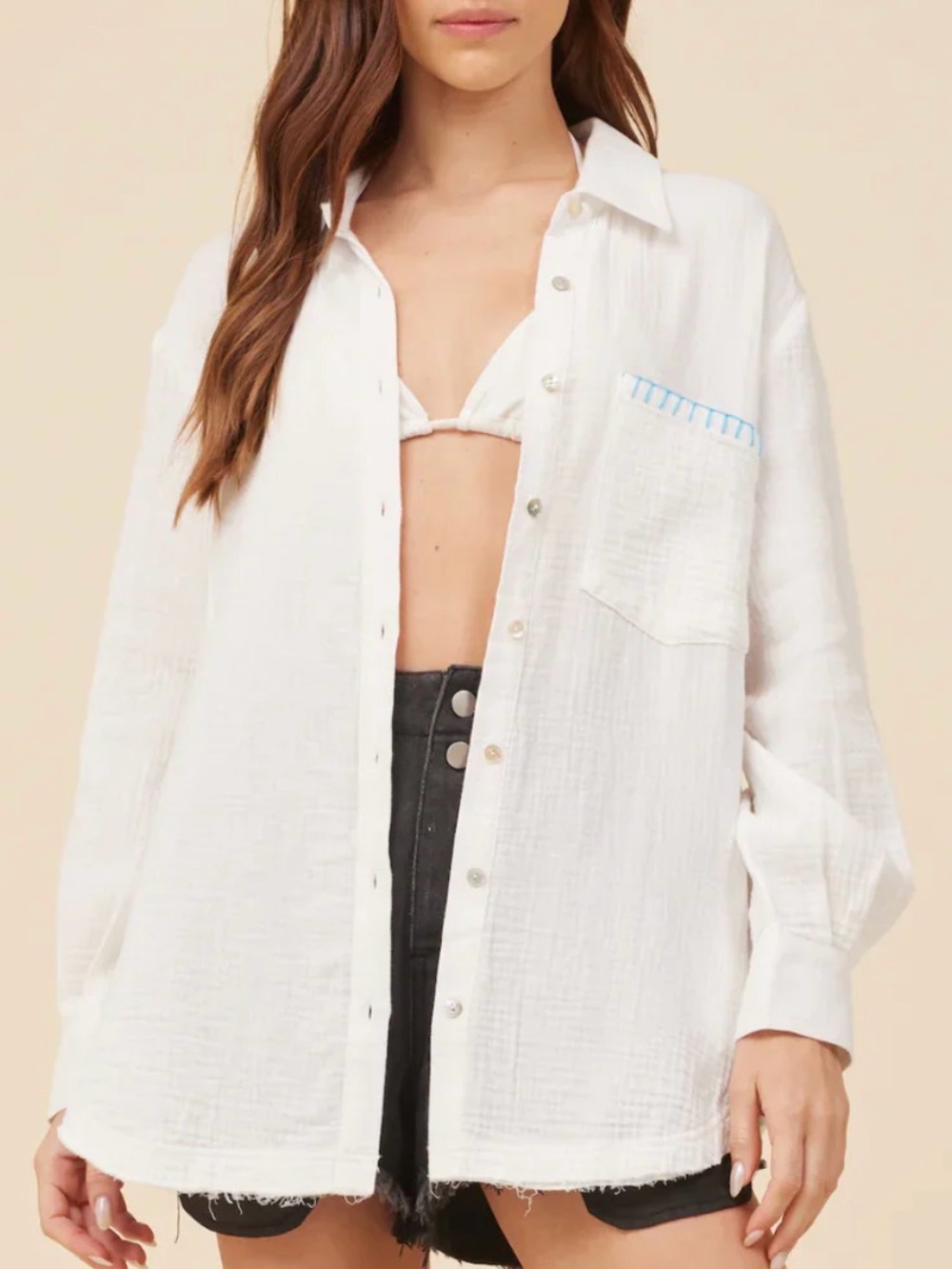 Vintage Havana "Meet Me at the Beach" Gauze Shirt -M